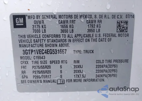 2014 GMC Sierra 1500 Slt из США, поврежденный, VIN 3GTP1VEC4EG531667